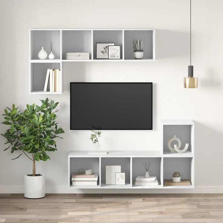 TV-Wandschrank, TV Hängeboard Hängeschrank Weiß 37 x 37 x 142,5 cm Holzwerkstoff – Bild 5