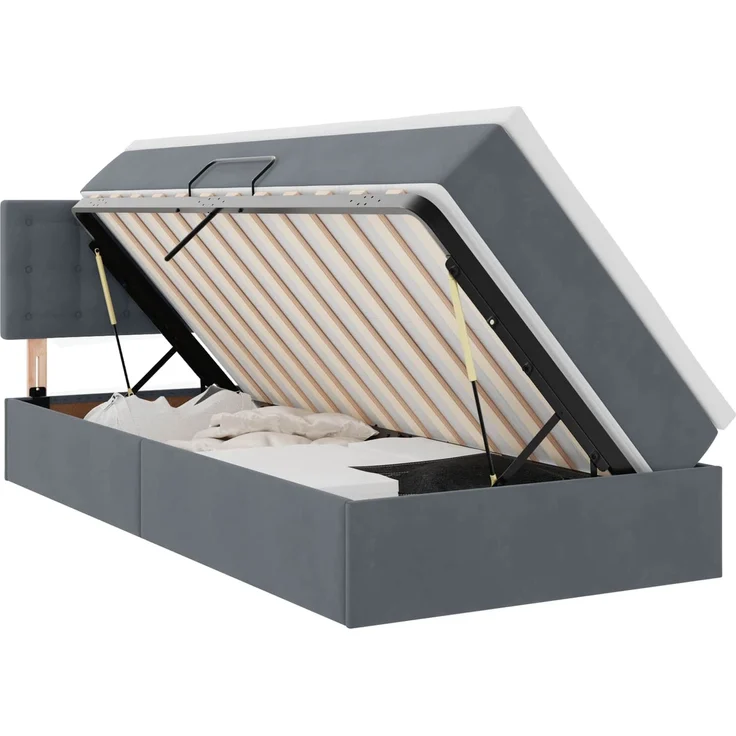 vidaXL Aufbewahrungsbett mit Kopfteil Dunkelgrau 90 x 200 cm Samt 3370852 – Bild 2