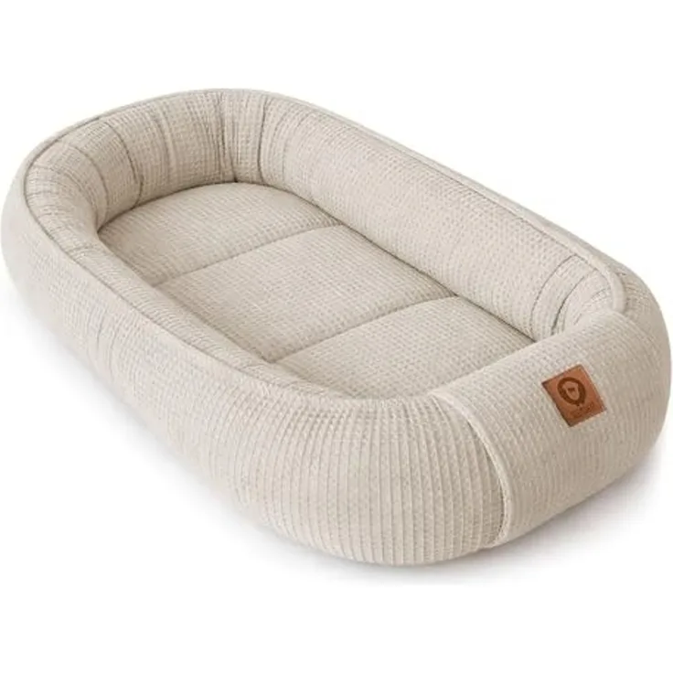 Babynestchen Neugeborene – Babynest aus Waffelpique Baumwolle – Nestchen Baby für Babybett & Kinderbett – Babykokon Tragbar – OEKO-TEX zertifiziert – Zubehör Babybett - Sand Waffelpique