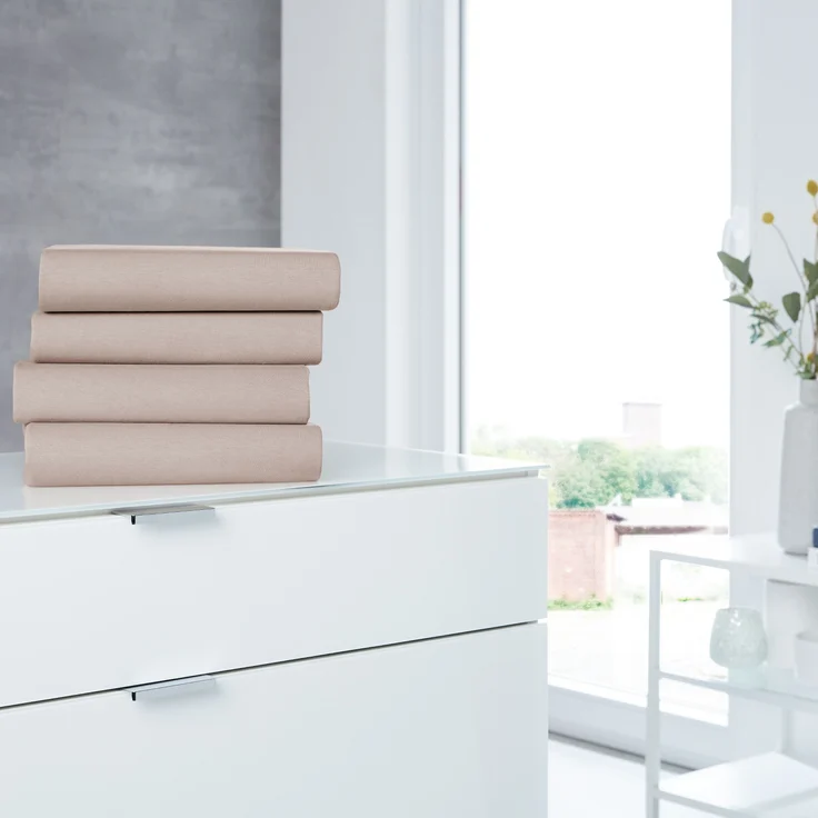 Traumhaft gut schlafen Jersey-Elasthan Spannbetttuch, verschiedene Farben und Größen, Farbe: Taupe, Größe: 90-100 cm x 200 cm – Bild 3