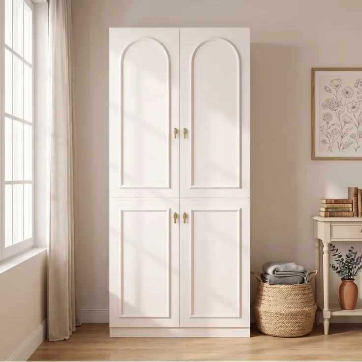 Kleiderschrank mit Kleiderstange und ausziehbarem Hosenhalter, 90x48x200 cm, Weiß