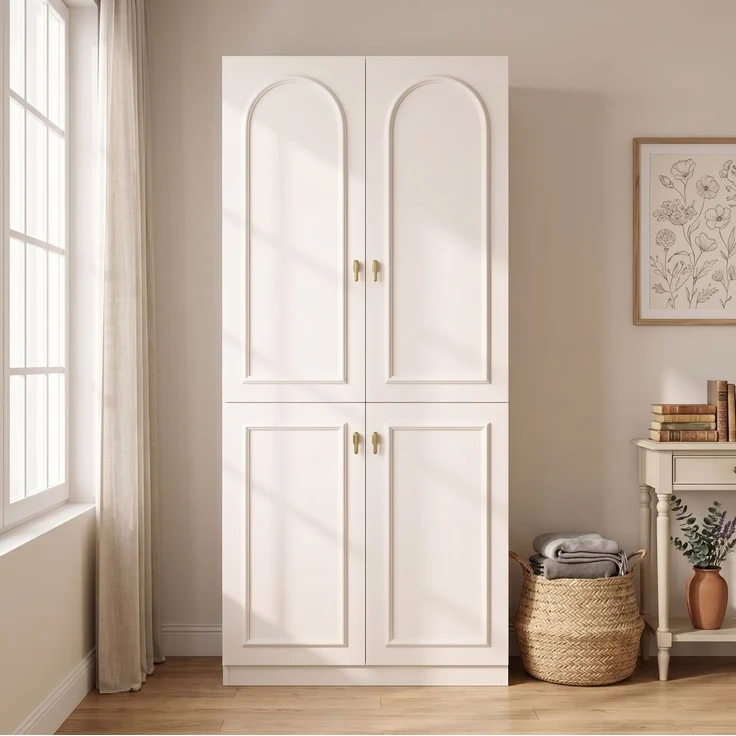 Kleiderschrank mit Kleiderstange und ausziehbarem Hosenhalter, 90x48x200 cm, Weiß – Bild 1