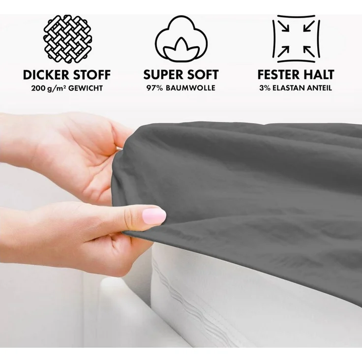 Jacobson Spannbettlaken PREMIUM 200 g/m² Jersey aus 97% Baumwolle & 3% Elasthan, Extra dichtes Bettlaken mit maximalem Halt – Bild 3