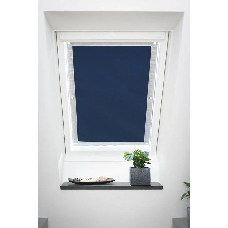 Dachfensterrollo Haftfix Hitzeschutz Abdunkelung, LICHTBLICK ORIGINAL, verdunkelnd, ohne Bohren, verspannt, Haftfix, mit Thermobeschichtung, mit Saugnapf, Blau, B94 x H96,9 cm – Bild 4
