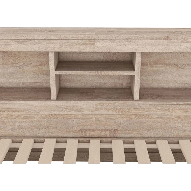 CHICFURN Bett aus Spanplatte und MDF Natur 140x200 cm mit Ausziehbett und LED-Beleuchtung – Bild 9