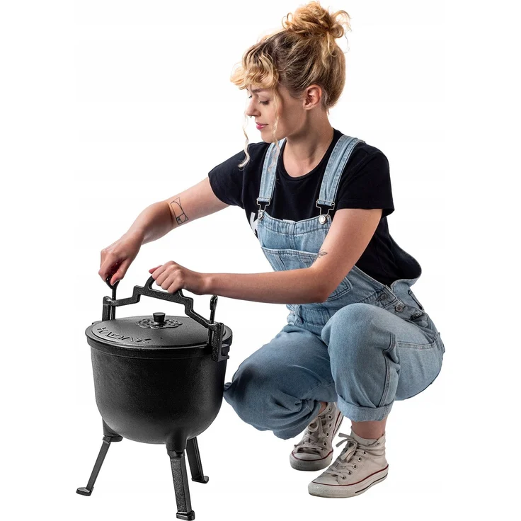 KADAX Jagdkessel aus Gusseisen, 10 l, Lagerfeuertopf, Grill für Braten – Bild 2