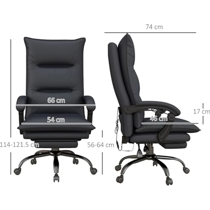 Vinsetto Massage-Bürostuhl mit Heizfunktion und Fußstütze, ergonomischer Gaming Stuhl mit 6 Vibrationsmassagepunkten und 5 Massagemodi, schwarz – Bild 3