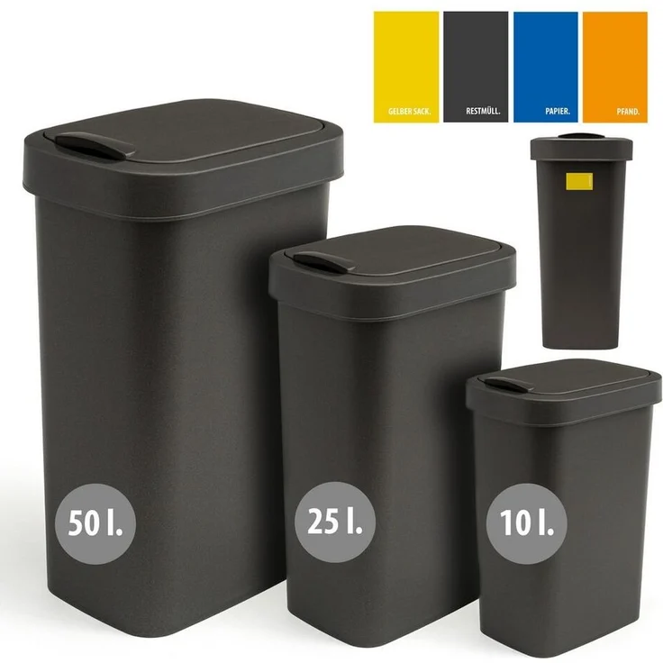 Hausfelder Mülleimer Abfalleimer 3er Set, 50l, 25l,10l, 3 Mülleimer mit Klappschwingdeckel, Made in Germany, mit Klapp- und Schwingdeckel, robuste Konstruktion – Bild 5
