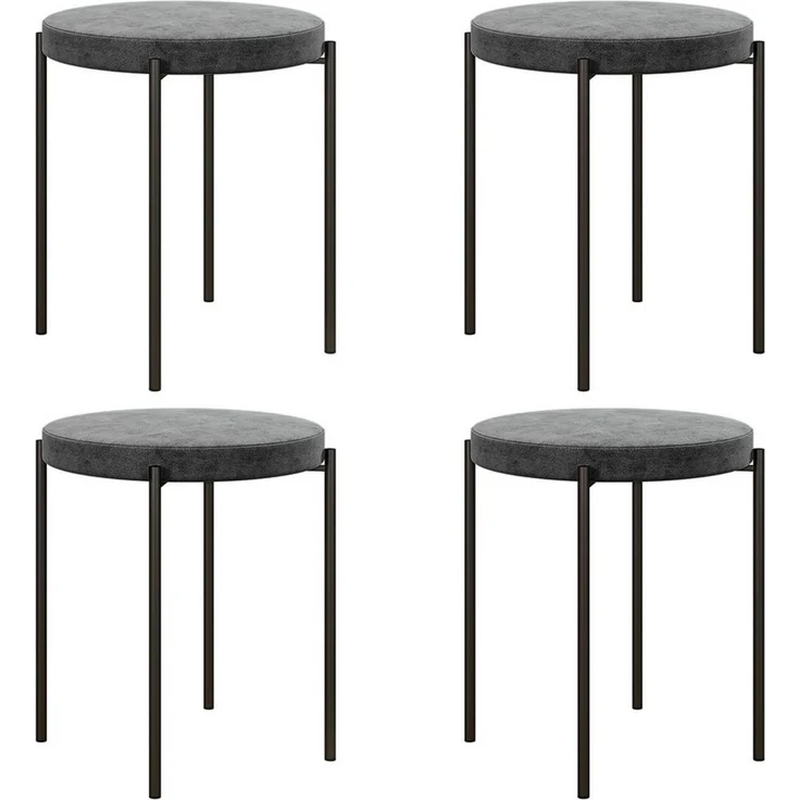 HOMCOM Esszimmerstuhl Stapelhocker Polsterhocker aus Metall Wohnzimmer (Hocker, 4 St), für Wohnzimmer, Esszimmer, Dunkelgrau – Bild 2
