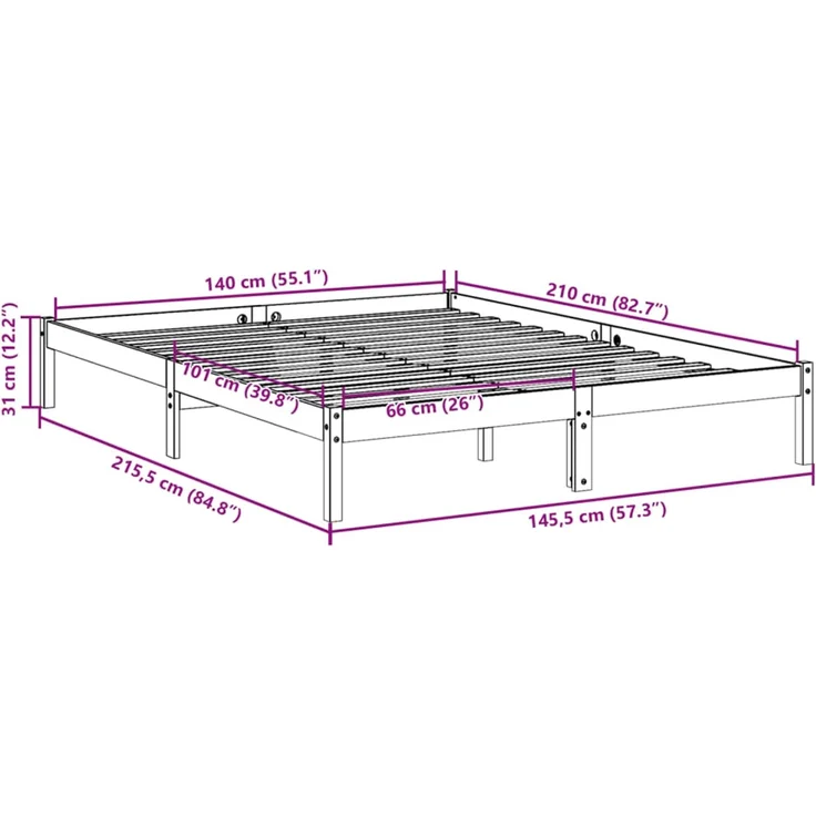 vidaXL Massivholzbett Extra Lang ohne Matratze 140x210 Kiefernholz 852406 – Bild 10