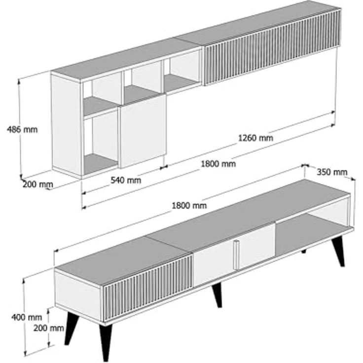 Dmora - Wohnzimmermöbel Gemini, Modulares Wohnzimmerset, Mehrzweck-Wohnzimmermöbel, Moderner TV-Schrank, 180x35h40 cm, Nussbaum und Weißer Marmor – Bild 3