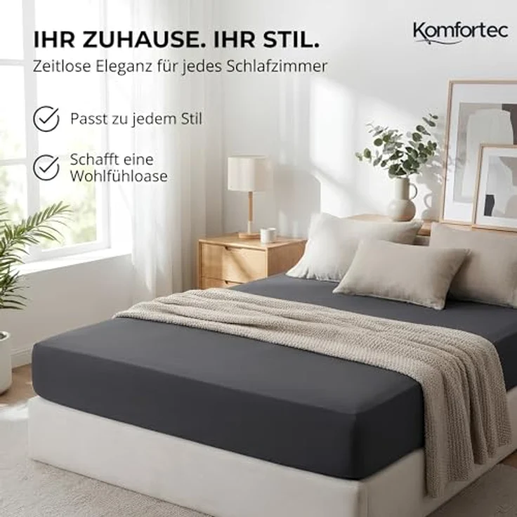 Komfortec Mikrofaser Spannbettlaken 200x200 cm – Weiches Spannbetttuch mit Rundumgummi – Fitted Sheet für Matratzen bis 30 cm – Anthrazit – Oeko-Tex – Pflegeleicht & Hautfreundlich – 90g/m² – Bild 7