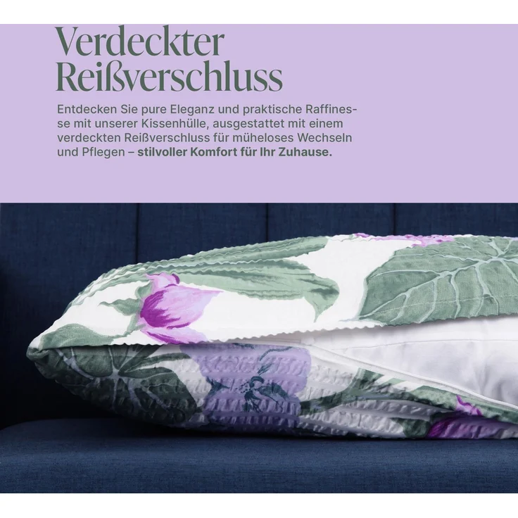 Seersucker - Kissenbezug 40x80cm - 2er Pack Blumen – Bild 7