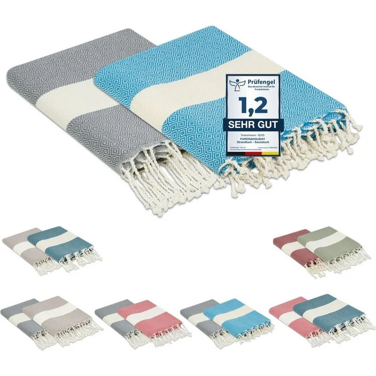 furora HOLIDAY Strandtuch groß 100x200 cm Strand Tuch, aus Baumwolle, Hamamtuch Badetuch, leicht, lang, dünn & kompakt – Bild 5