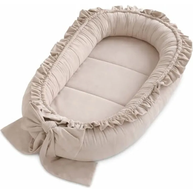 Babynestchen Neugeborene – Babynest Velvet – Nestchen Baby für Babybett & Kinderbett – Babykokon Tragbar – OEKO-TEX zertifiziert – Zubehör Babybett – Sand Velvet