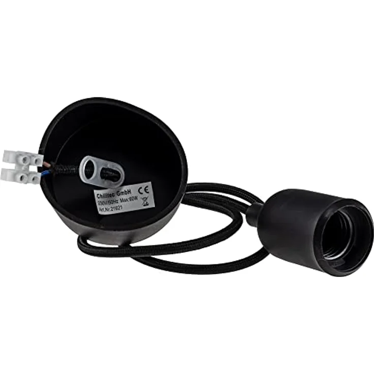 E27 Lampenaufhängung "Silikon" schwarz, 230V, E27 Fassung, 80cm Textilkabel – Bild 1