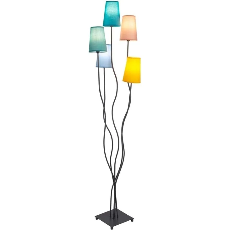 näve Stehlampe Colora, ohne Leuchtmittel, 5flg, E14. Textilschirme je 1x gelb, rose, blau, türkis, oliv – Bild 9