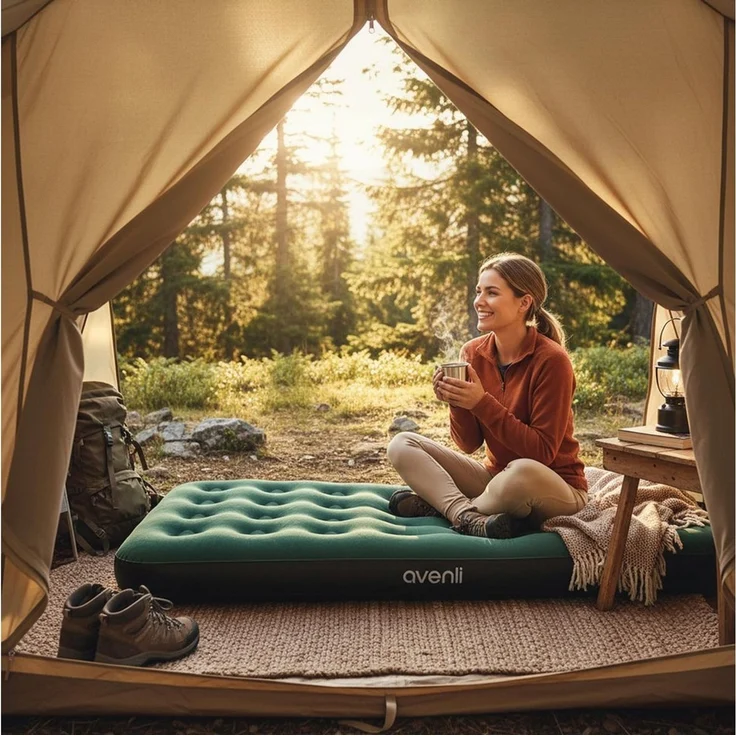 Avenli Luftmatratze Luftbett Camping für 1 Person grün 191x99x22cm Twin-Size, (aufblasbar Ideal als Reisebett oder Isomatte, 1-St, für Indoor und Outdoor mit beflockter Oberfläche), Campingmatratze ohne Pumpe – Bild 4
