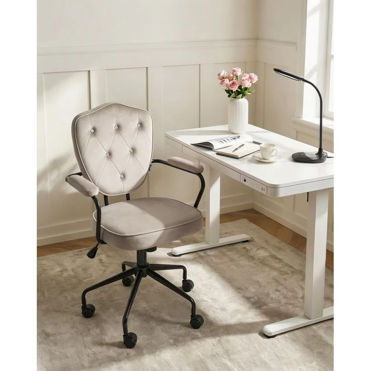 Schreibtischstuhl VELISSE Samtstoff Taupe – Bild 3