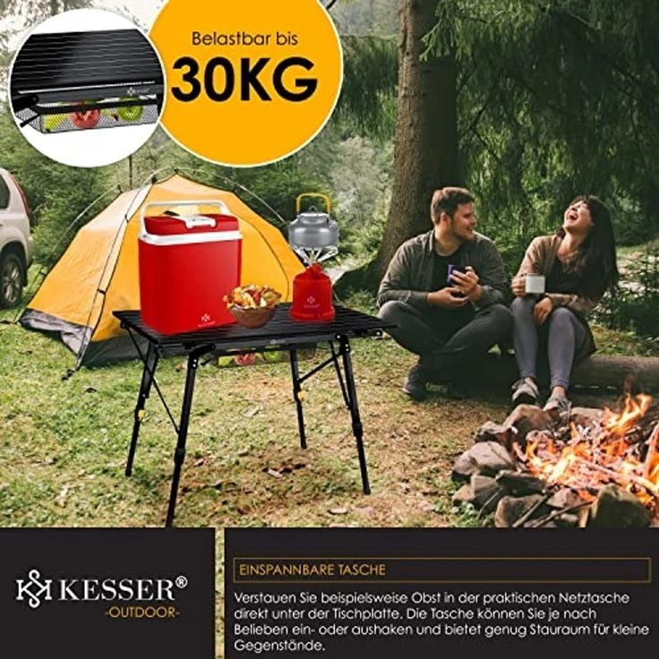 KESSER® Campingtisch faltbar Klapptisch mit Aluminiumrahmen Aufrollbare Tischplatte Falttisch klappbar höhenverstellbar inkl. Tragetasche mit Trageband & Netztasche Schwarz – Bild 6
