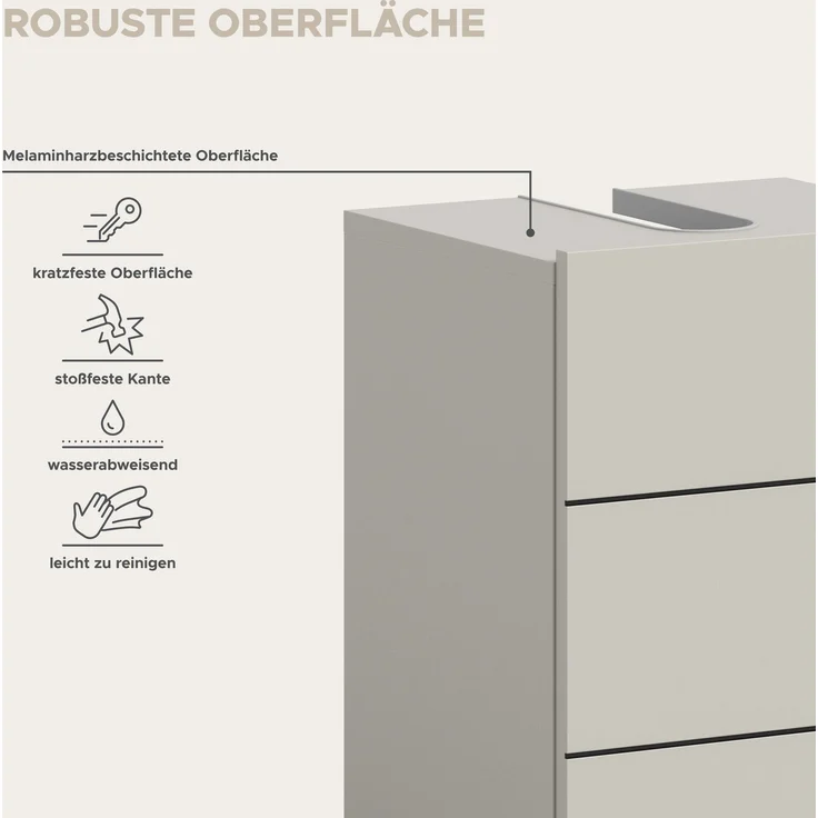 Waschbeckenunterschrank (B/H/T: 38x56x34 cm) in Kaschmir Nachbildung und schwarz – Bild 7
