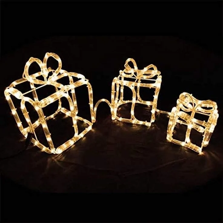 Gartenpirat LED Dekofigur Geschenkboxen 3er-Set Drahtgestell mit Lichtschlauch Weihnachtsdeko – Bild 3