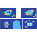 Spielbett Pino mit Textilset Vorhang "Astro", Kiefer massiv weiß lackiert