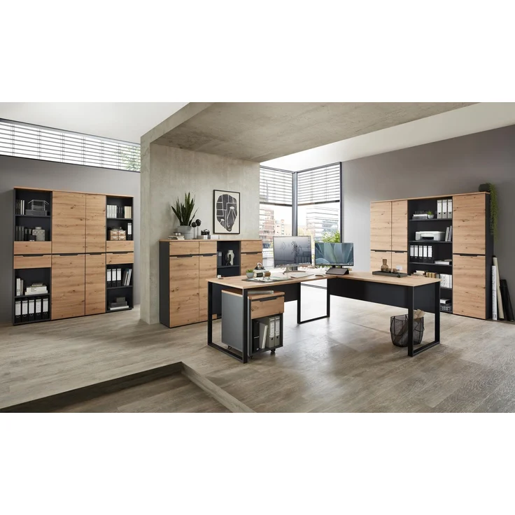 Komplettbüro MEMPHIS III 11-teilig Front Artisan Eiche Korpus Graphit – Bild 1