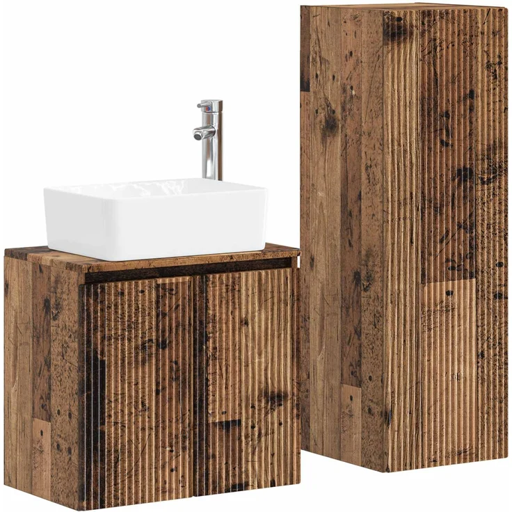 vidaXL Badezimmerschrank-Set 2 stk. Altholz 33 x 34,5 x 100 cm 3406131 – Bild 2
