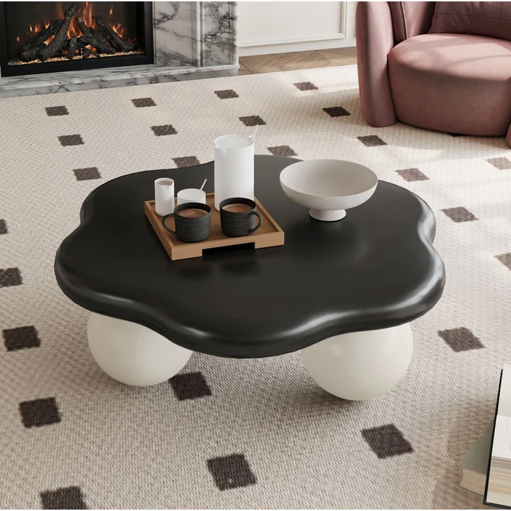 DESVIAE Couchtisch in Wolkenform mit runden Beinen Ø80x35 cm MDF Kunststoff Schwarz Weiß – Bild 2