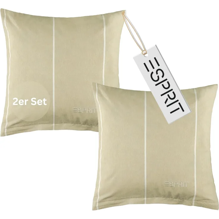 Esprit Bettwäsche HARPLINES Renforcé Kissenbezüge und Bettwäsche, Baumwolle, 2 teilig, 40 x 40 cm 2er Pack in Beige