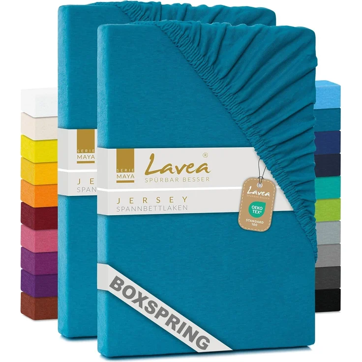 Lavea Spannbettlaken Maya, in Gr. 60x140, 90x200, 120x200, 140x200, 180x200 oder 200x220 cm, Baumwolle, Gummizug: rundum, (2 Stück), Jersey Spannbetttuch für Topper, Boxspring- und Wasserbetten
