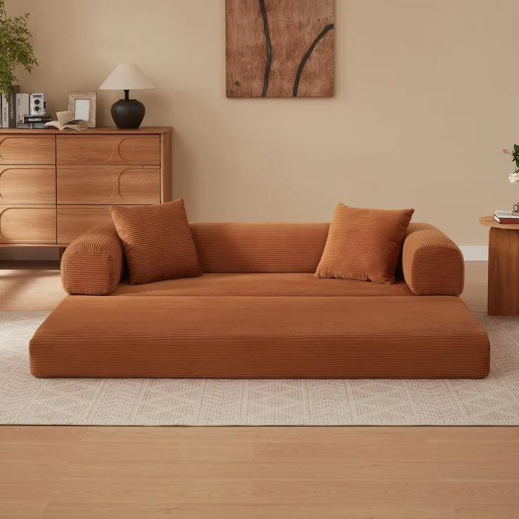 Sofa in Terracotta, wandelbar zum Schlafsofa, Veloursbezug, Kaltschaum, stabile Konstruktion,59x195x89 cm – Bild 4
