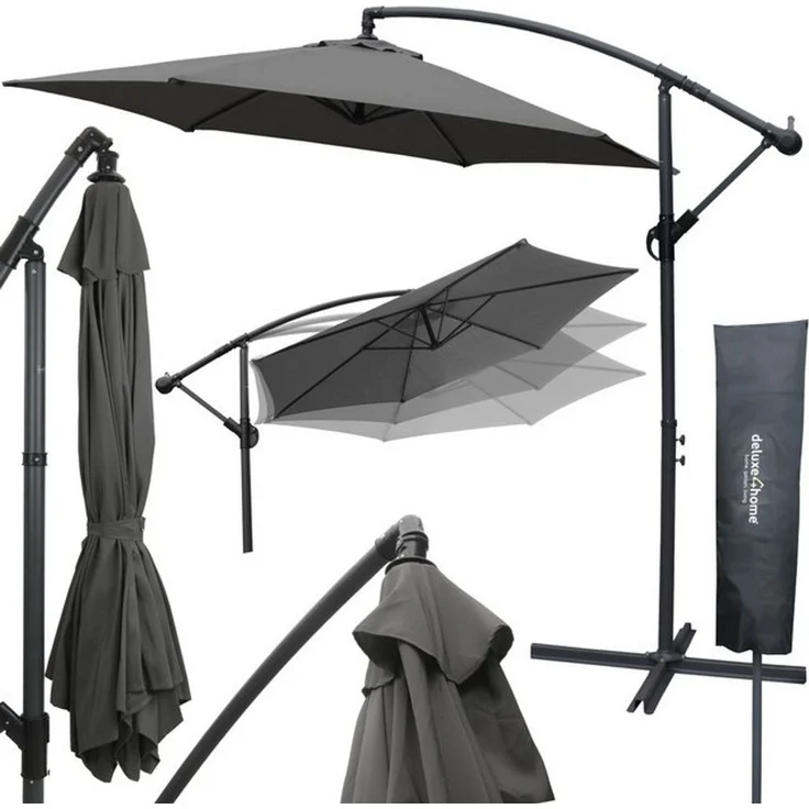 deluxe4home Sonnenschirm Ampelschirm Ø270 cm mit Ständer & Schutzcover I Terrassenschirm, Mit Handkurbel – Bild 4