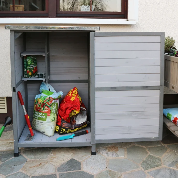 HABAU Gartenschrank Flachdach aus Holz mit Zinkdach, Grau, 76,5 x 56,5 x 114 cm – Bild 3