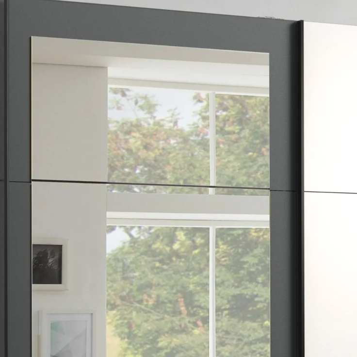 Schwebetürenschrank Kleiderschrank 270 cm 3-türig Schubladen Spiegel Weiß Grafit – Bild 5
