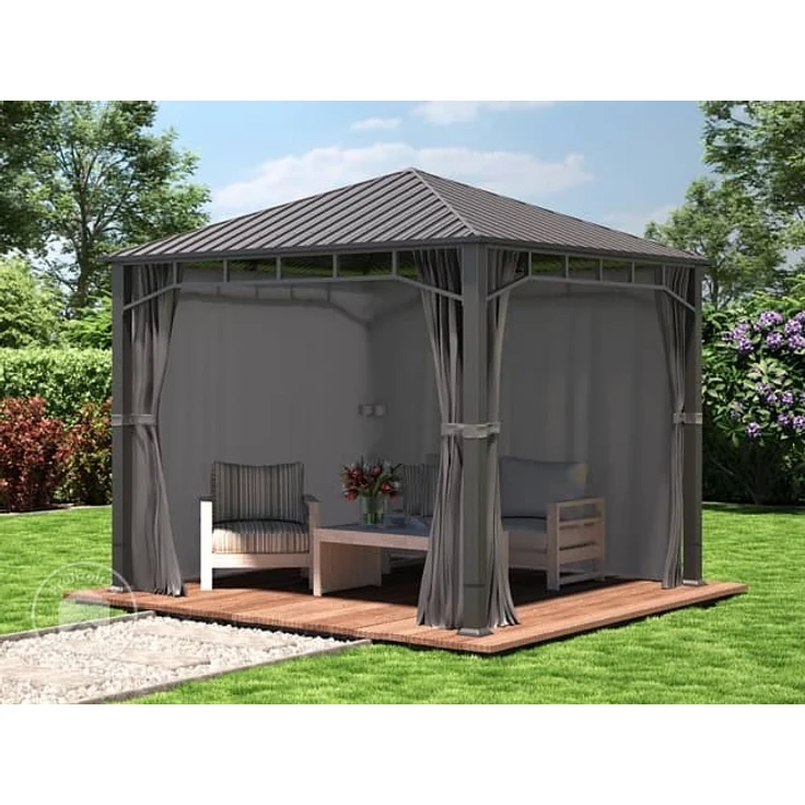Gartenpavillon 3x3 m Stahldach Hardtop 4 Seitenteile in Grau, Pfosten 9x9 cm – Bild 3