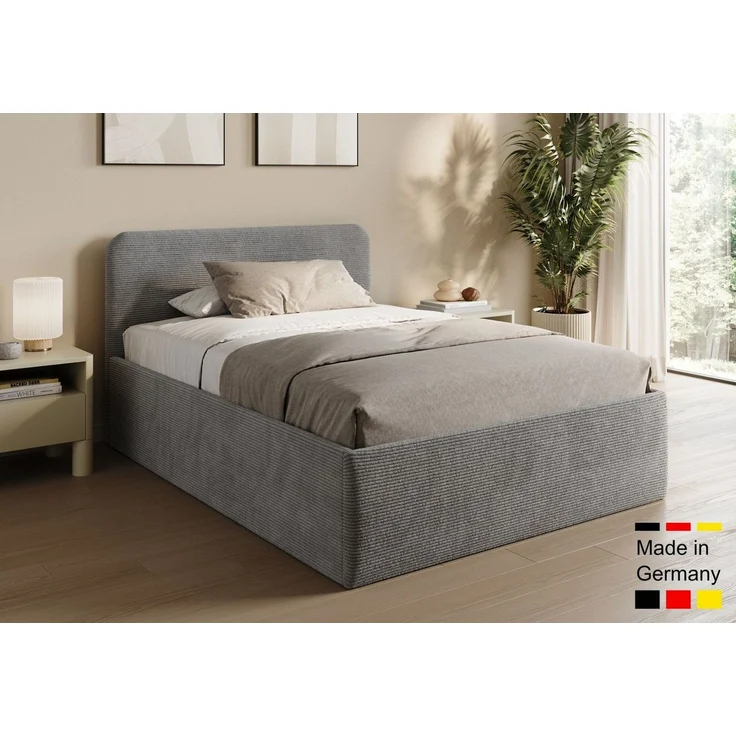 Home Collective Polsterbett Bett mit Stauraum, verstellbarem Lattenrost, viele Größen (Größen: 100x200 120x200 140x200 160x200 180x200 200x200, hochwertiger Kordstoff, made in Germany), wählbare Matratze Federkern oder Kaltschaum, Grau – Bild 1