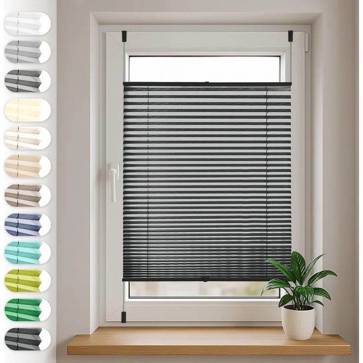 Sonello Plissee Klemmfix ohne Bohren 85x100 cm Schwarz Faltrollo Plisseerollo Jalousie für Tür & Fenster Blickdicht Sichtschutz Sonnenschutz Fertifplissee Rollo – Bild 1