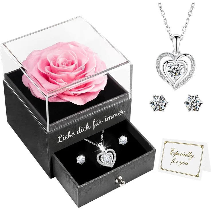 Ewige Rose Halskette Ohrringe Geschenk Frauen Valentinstag Muttertag Jahrestag