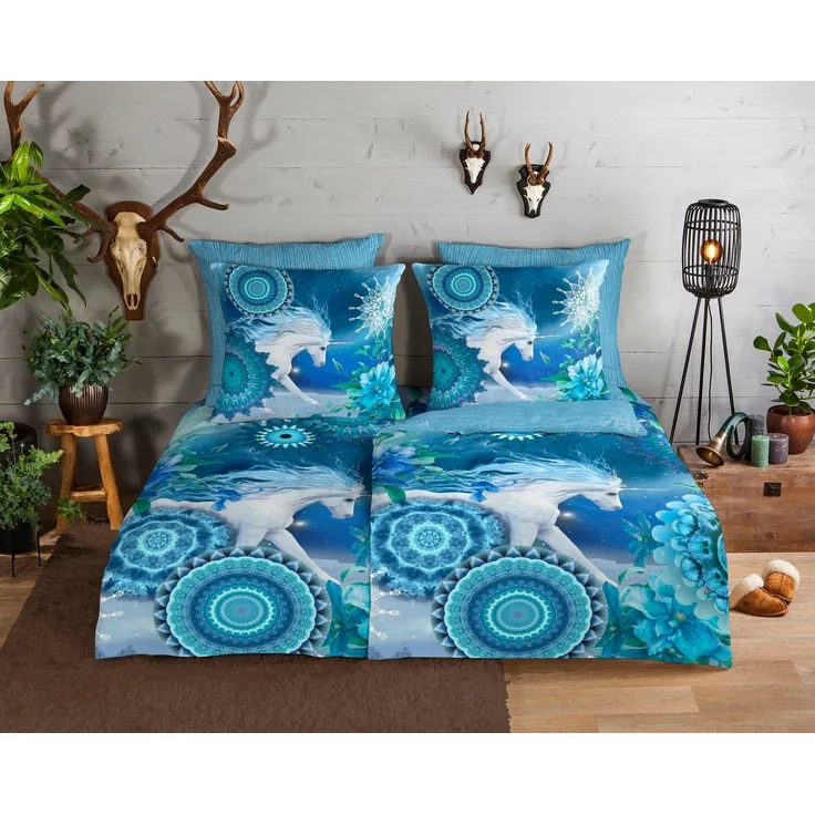 HIP Biber Bettwäsche 155 X 220 cm + 1 x 80 X 80 cm Lumi blau