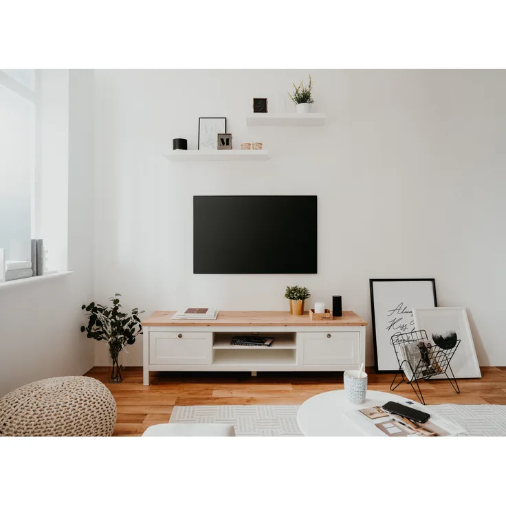 Finori Bergen 55 TV-Board, weiß / Dekor Artisan Oak | TV-Board für Wohnzimmer | Maß: B x H x T ca. 160 x 45 x 40 cm | TV-Board mit 2 Rahmenschubkästen und 2 offenen Fächern