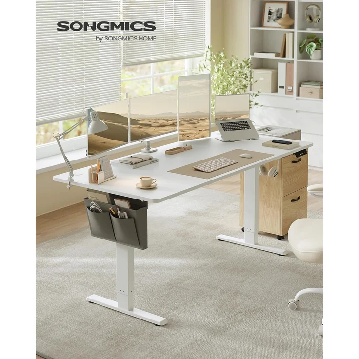 SONGMICS Höhenverstellbarer Schreibtisch elektrisch, 180x80 cm, Verstellbarer Tisch, Memory-Funktion für 4 Höhen, für Büro, wolkenweiß LSD138W01 – Bild 2