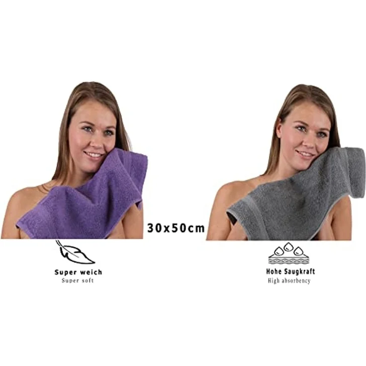 Betz Gästehandtücher 10 Stück Gästetuch Set Premium 30x50 cm Farbe lila und anthrazit, 100% Baumwolle (Set, 10-St) – Bild 5