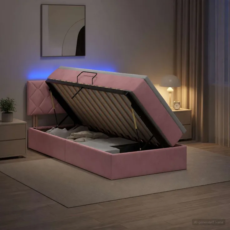 vidaXL LED-Speicherbett mit Matratze Rosa 90 x 200 cm Samt 3459287