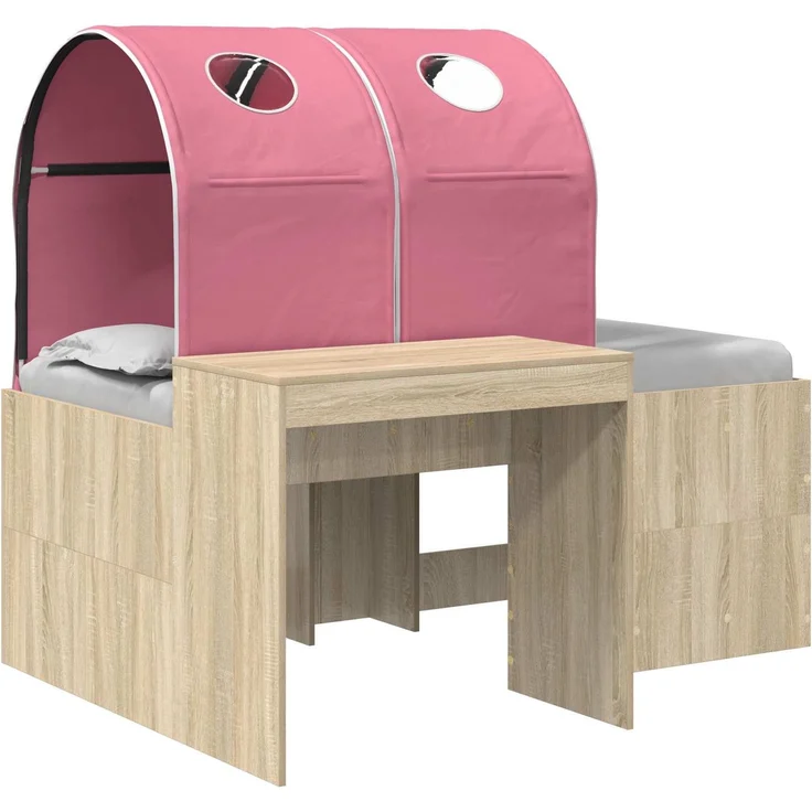 vidaXL Bett mit Tunnel 3 Stk. Artisian Eiche und Pink Holzwerkstoff 3423518 – Bild 2