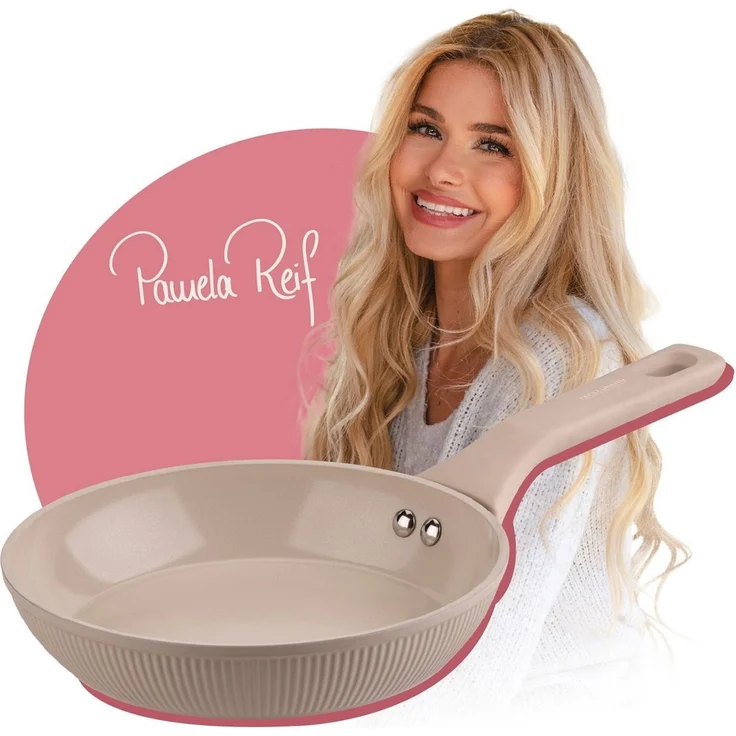 Fackelmann x Pamela Reif Bratpfanne – Ø 20 cm, Aus geschmiedetem, recycelten Aluminium in Pastell Beige, keramische, PFAS-freie Beschichtung, hitzebeständig bis 150 Grad C – Reinigung per Hand – Bild 5