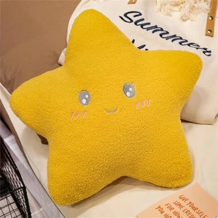 Kuschelkissen Kinder Sternkissen 40 cm Weiche Flauschige Sternform Zierkissen Sofakissen, Sternkissen Dekokissen für Kinderzimmer Mädchen Jungen (offene Augen,Weiß) – Bild 2