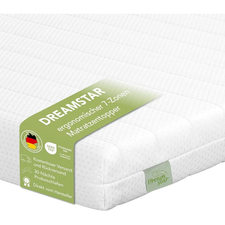 Dreamstar, Topper Easy Flex, ergonomischer 7-Zonen Matratzentopper zum Wenden, 10 cm hoch, Duo Härtegrad H3 und H4, verschiedene Größen, Komforthöhe 10 cm – Bild 1