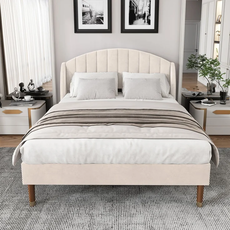 Polsterbett 160x200 cm aus Samt mit Kopfteil und Lattenrost – zeitloses Design und hoher Komfort – Bild 3